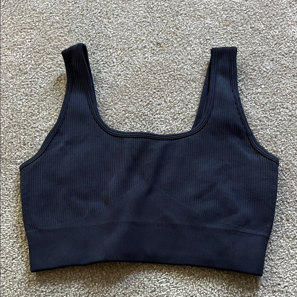 Navy Ribbed Women's Sports Bra